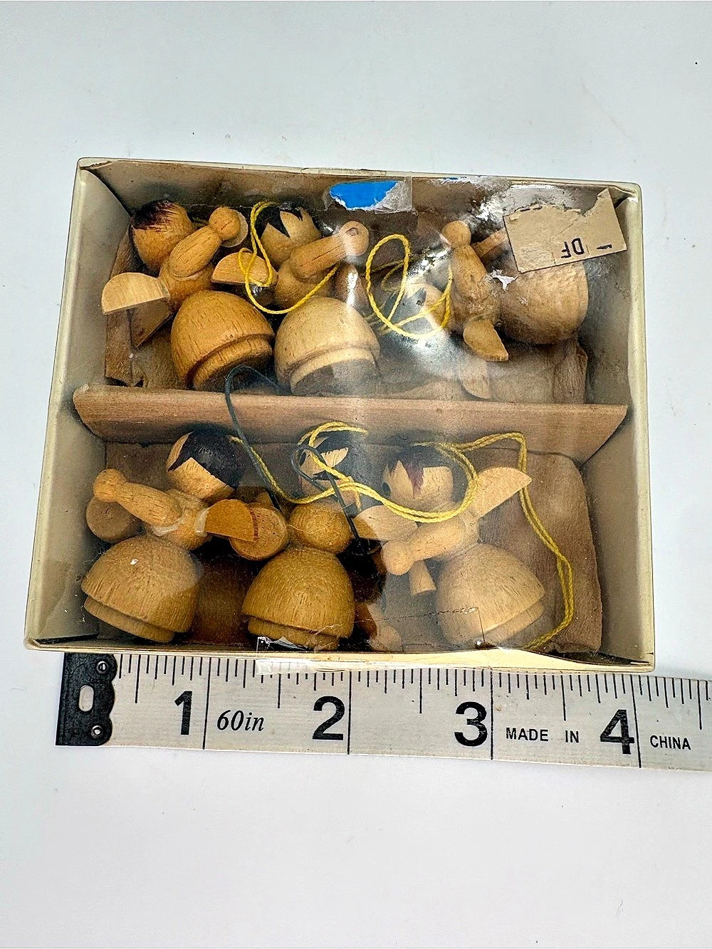 Vintage Hand Painted Wooden Angel Christmas Tree Ornaments Set of 6